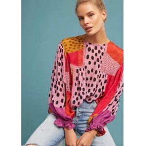Bl^nk London Anthropologie Top Womens Miranda Peasant Boho Pink Blouse